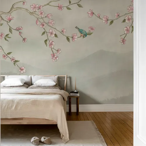 Tranquil Bird and Blossoms Wallpaper