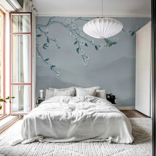 Arbre Tranquille avec Oiseau Bleu