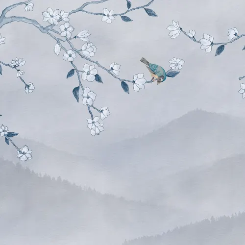 Arbre Tranquille avec Oiseau Bleu