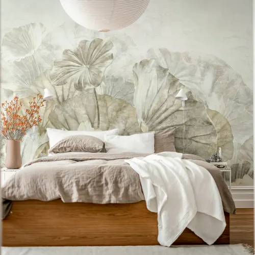 Adoptez la Sérénité avec la fresque beige aux feuilles de lotus