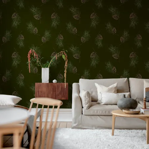 Encanto de pino de la naturaleza sobre verde oscuro
