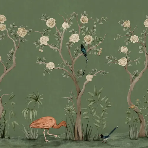 Birdsong Garden, Dark Green - Wall Mural - Rebel Walls